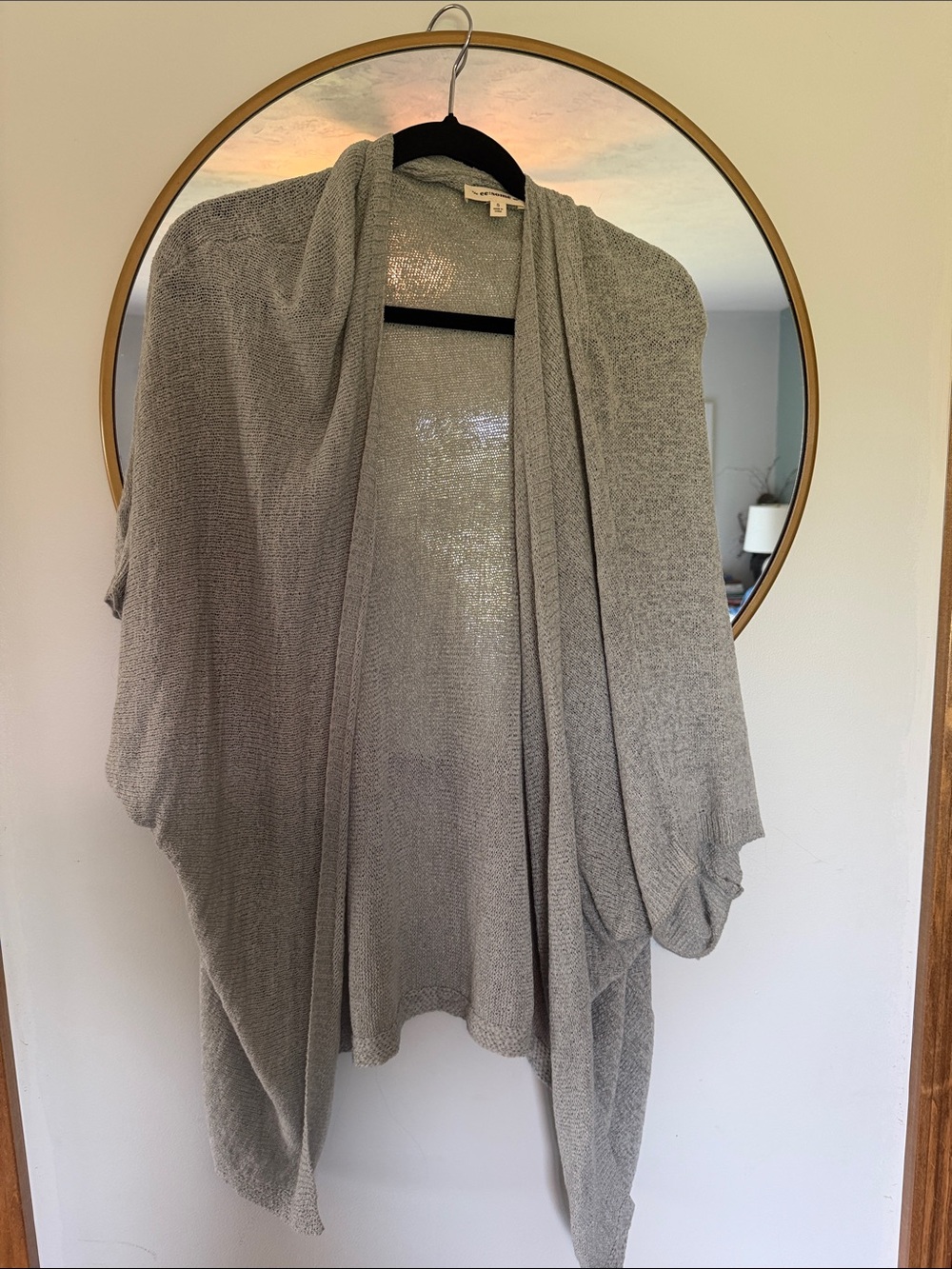 eesome Light Gray Open-Front Draped Knit Cardigan